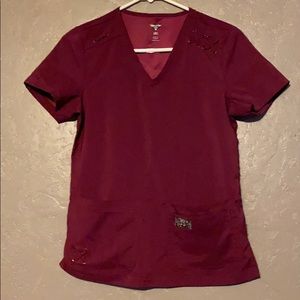 Xxs Burgundy Koi tech scrub top